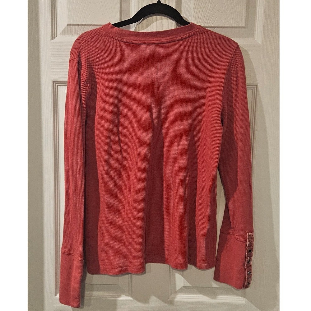 Sundance Thermal Waffle Knit Top Coral Velvet Cuff Button Sleeve Womens XL - Picture 5 of 5
